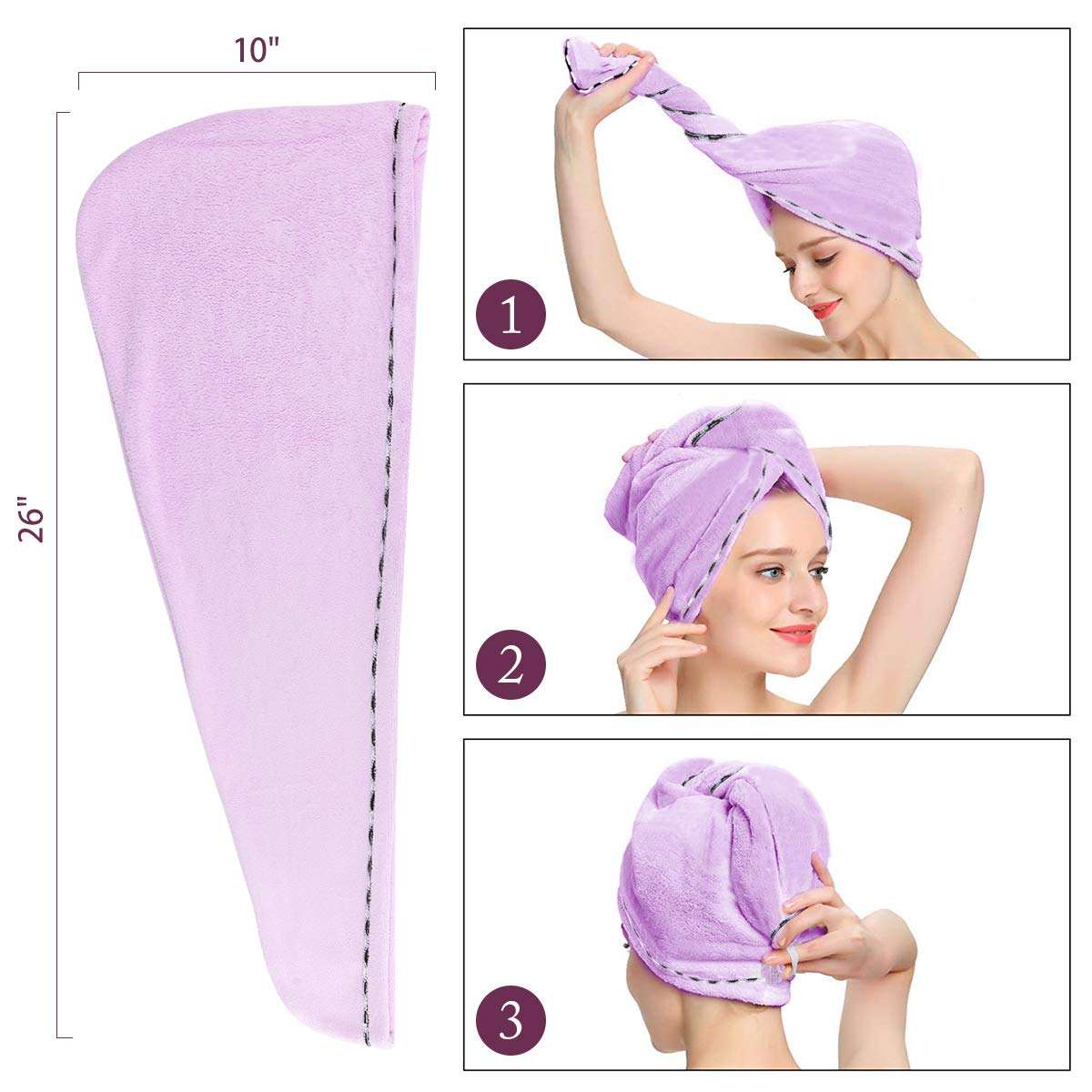 Microfiber Hair Towel Wrap (2 Pack) Anti-FRIZZ / Quick Dryer Hat / Hair Protection for Wet Hair